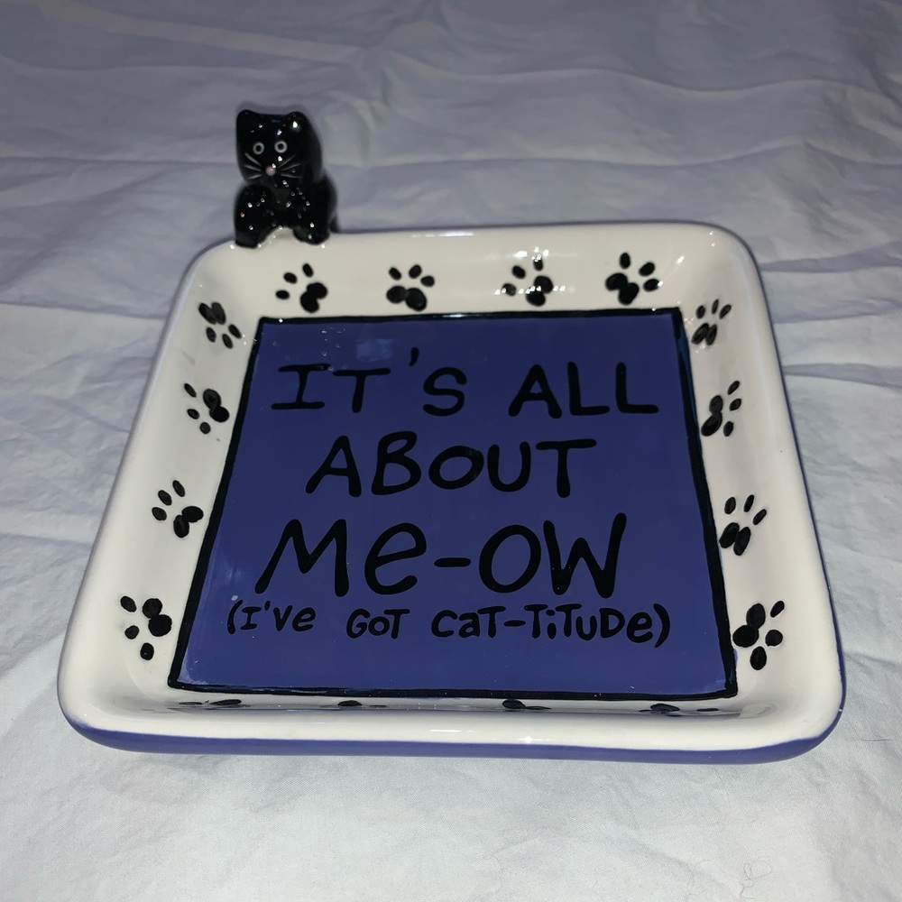 Cat Attitude Ceramic Dish - Black and Purple NWT